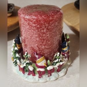Christmas " Happy Holidays" snowman Candle Ring with Candle